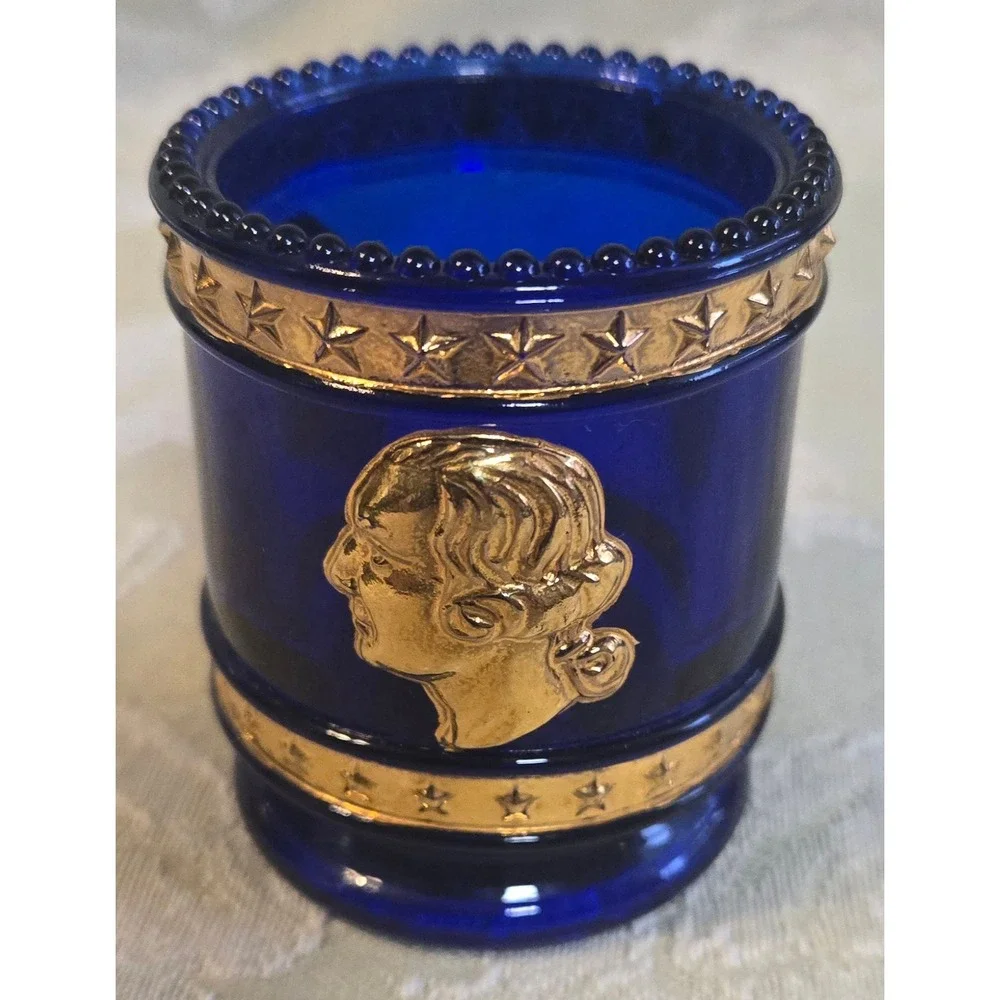 Bob St. Clair Cobalt Blue Glass Bicentennial Toothpick Holder Gold Stars 1976